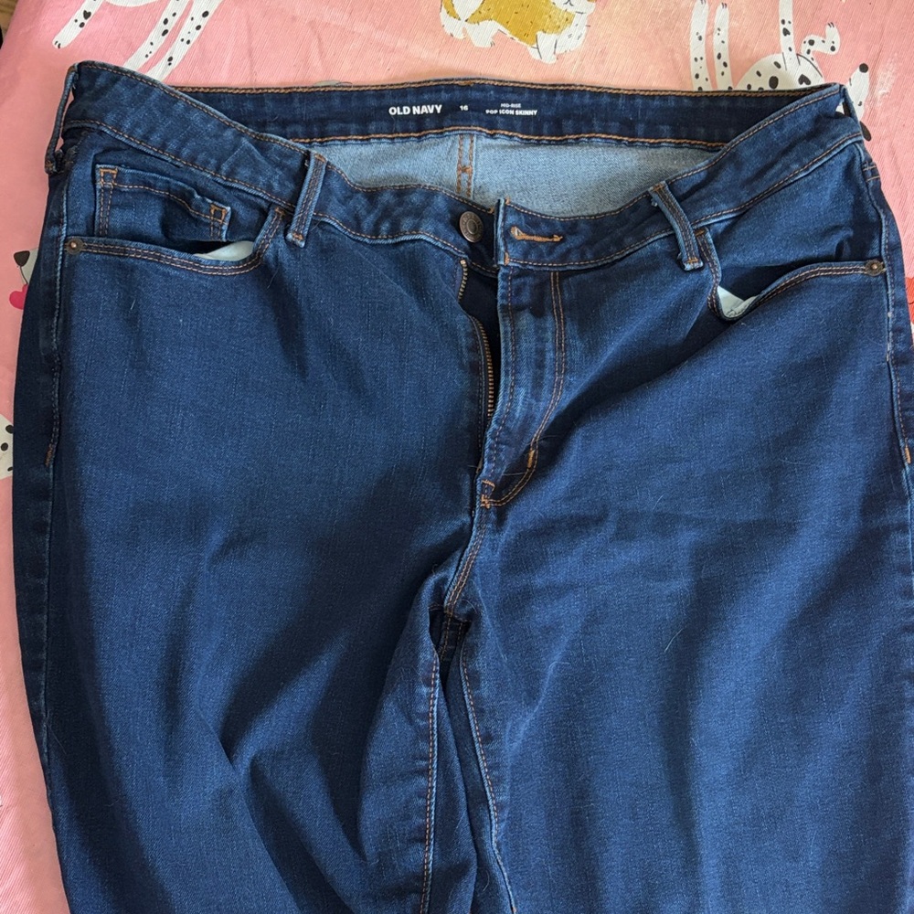 Old Navy size 16 mid-rise pop icon skinny jeans dark blue color